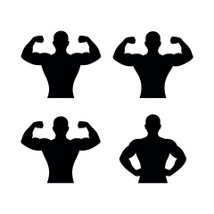 Silhouette of a muscular man flexing arms and muscles Vector