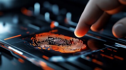Innovative fingerprint scanning technology modern workspace digital innovation high-tech environment close-up view security concept