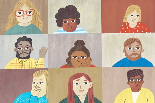 Group Video Call &ndash; People in Virtual Meeting Grid