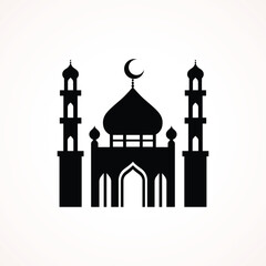 Traditional Mosque Building Silhouette with Triple Dome Design