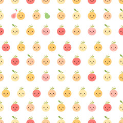 Kawaii Fruit Seamless Pattern with Tiny Smiling Colorful Fruits