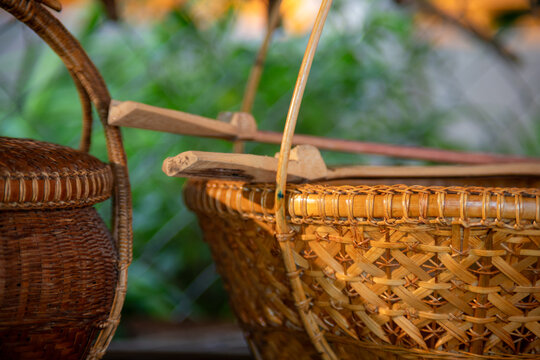 Traditional handmade bamboo baskets crafted in rural Thailand