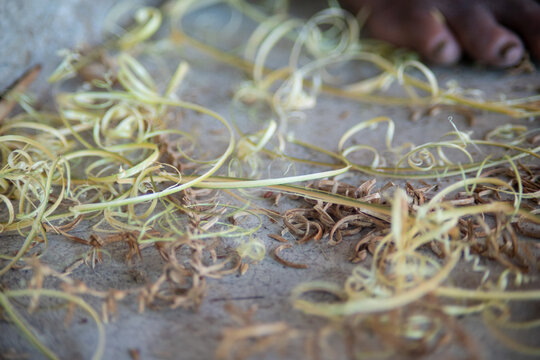 Bamboo shavings from traditional handcrafting in Thailand