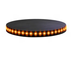 Round platform with illuminating yellow LEDs running across its edge on transparent background