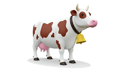 Cartoon Cow with Brown Spots and Yellow Bell