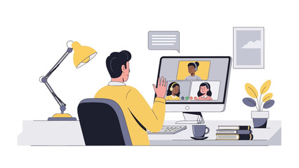 modern flat vector illustration of a man working from home