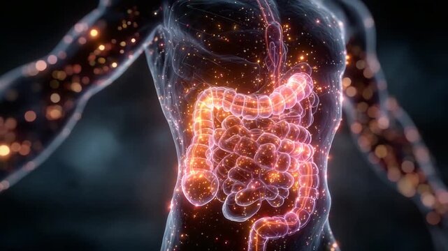 Detailed view of human digestive system illuminated