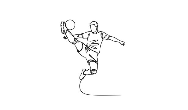 Soccer Player Mid Air Kick Single Line Vector Illustration