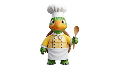 Cartoon Chef Turtle Holding a Wooden Spoon