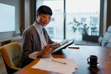 Asian woman doing online shopping and secure payment
