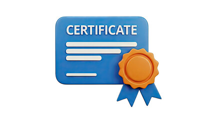 3D Certificate Icon with Seal and Ribbon
