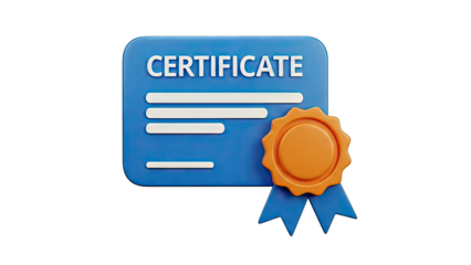 3D Certificate Icon with Seal and Ribbon