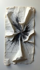 A cracked digital screen pattern printed on paper and folded repeatedly, symbolizing screen exhaustion