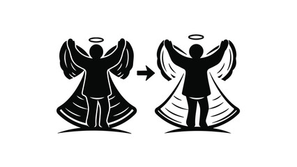 Symbolic representation of transformation and spiritual growth, depicting an angel figure evolving.