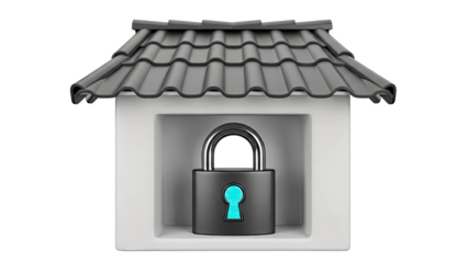 Padlock inside a stylized house with a tiled roof
