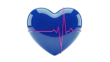 3D Blue Heart with Pink EKG Line