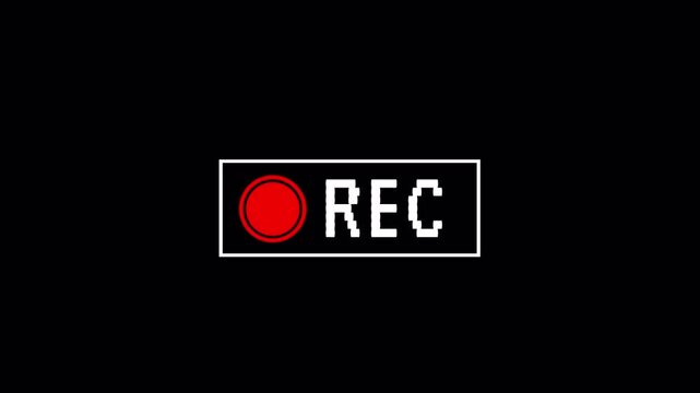 Recording button icon animation with blinking rec text, 4k video