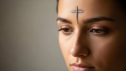 Woman with ash cross on forehead