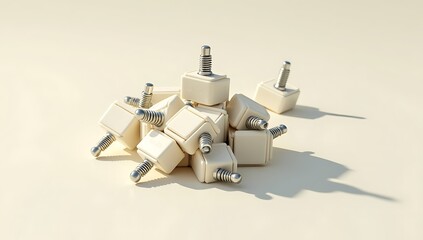 A stack of identical light switches all flipped in random directions on a flat surface, symbolizing mental exhaustion from constant decision making