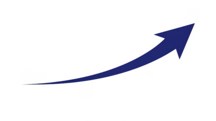 Upward growth arrow on transparent background, navy blue curved swoosh icon, business success and finance trend symbol for charts, reports, presentation, and app ui
