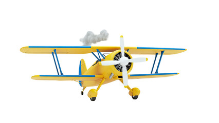 Yellow biplane with smoke trail