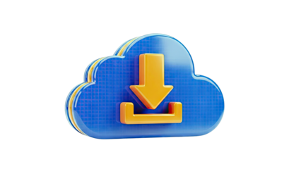 3D Cloud Download Icon with Grid Texture