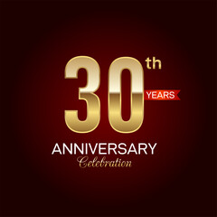 30th Anniversary. Golden number  with sparkling confetti and glitter for celebration events, weddings, invitations and greeting cards illustration