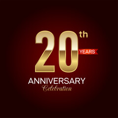 20th Anniversary. Golden number  with sparkling confetti and glitter for celebration events, weddings, invitations and greeting cards illustration