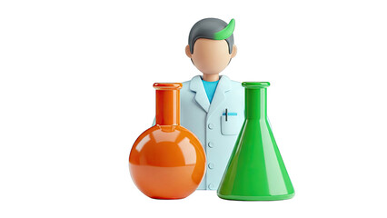 3D Scientist Character with Lab Flasks