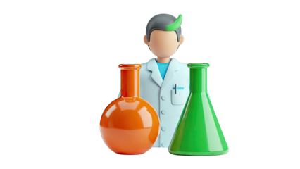 3D Scientist Character with Lab Flasks