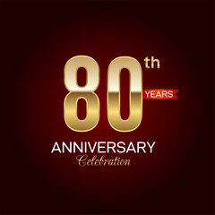 80th Anniversary. Golden number  with sparkling confetti and glitter for celebration events, weddings, invitations and greeting cards illustration