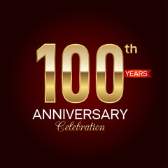 100 th Anniversary. Golden number  with sparkling confetti and glitter for celebration events, weddings, invitations and greeting cards illustration