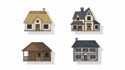 Fototapeta premium Collection of four different style houses illustration.
