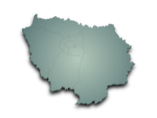 Fototapeta premium 3d Ile-de-France map, departments and prefectures of the Paris Region. Ile de france region administrative map.