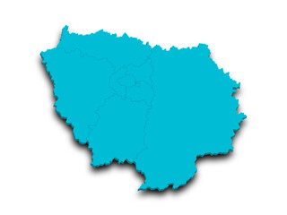 Fototapeta premium 3d Ile-de-France map, departments and prefectures of the Paris Region. Ile de france region administrative map.