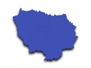 Fototapeta premium 3d Ile-de-France map, departments and prefectures of the Paris Region. Ile de france region administrative map.