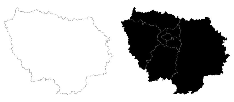 Ile-de-France map, departments and prefectures of the Paris Region. Ile de france region administrative map.