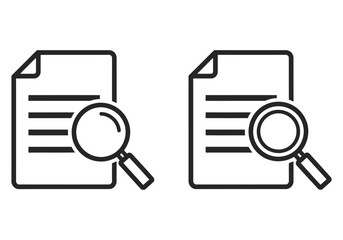 Searching document icon with magnifying glass representing file analysis and data discovery