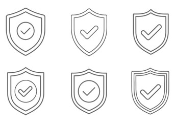 Six shield icons with checkmarks for security and approval