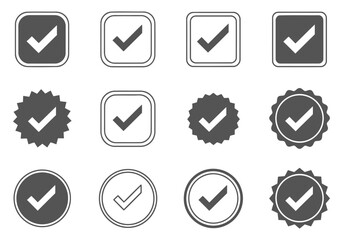 Collection of checkmark icons in various shapes and styles