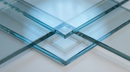 Macro of Overlapping Transparent Glass Sheets with Geometric Shadows