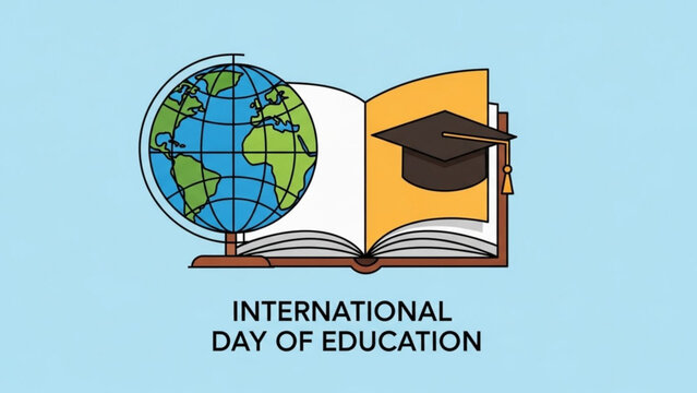 International day of education concept with globe book and graduation cap with learning and school and university and academic and knowledge - Powered by Adobe