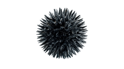 Ferrofluid sphere forming spikes on a transparent background illustrating abstract magnetic liquid effects