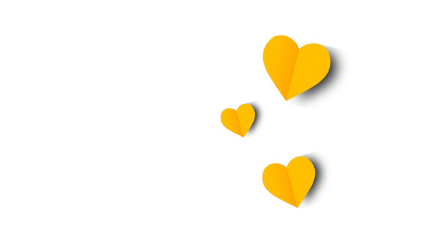 A solitary yellow heart on a transparent background. Valentine's Day paper cutout decoration.