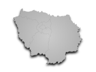Fototapeta premium 3d Ile-de-France map, departments and prefectures of the Paris Region. Ile de france region administrative map.