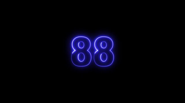 Neon Number 88 Glowing Digits on Black Background, Futuristic Neon Light Numeric Symbol for Countdown, Score, Achievement and Digital Interface Design