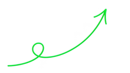 Upward trend arrow on transparent background, green hand drawn growth curve with loop, business progress concept for charts and infographics
