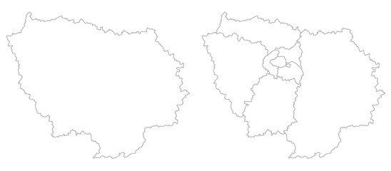 Ile-de-France map, departments and prefectures of the Paris Region. Ile de france region administrative map.