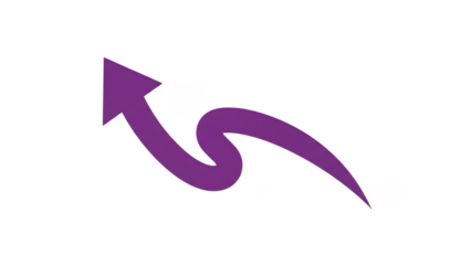 Purple curved arrow icon on transparent background, smooth swoosh style, upward right direction, minimal vector illustration for UI, growth and navigation symbol
