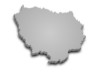 3d Ile-de-France map, departments and prefectures of the Paris Region. Ile de france region administrative map.